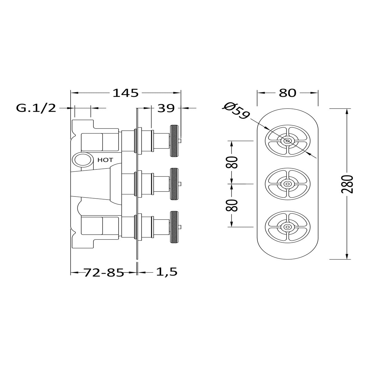 Revolve Traditional 3 Outlet Concealed Thermostatic Shower Valve