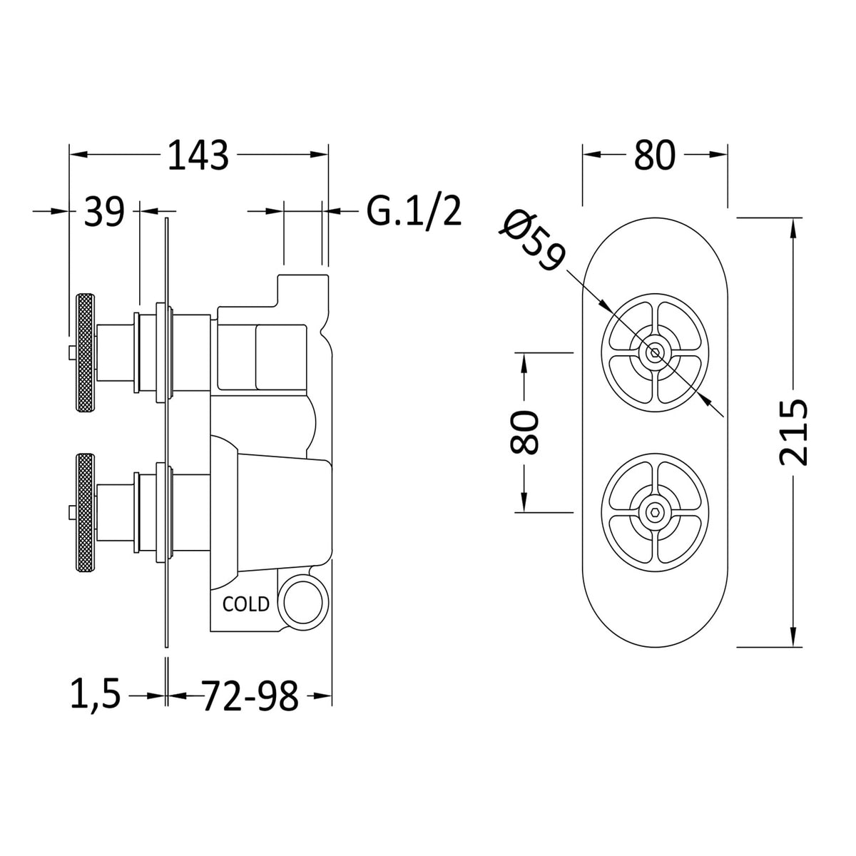 Revolve Traditional 2 Outlet Thermostatic Concealed Shower Valve  With Diverter