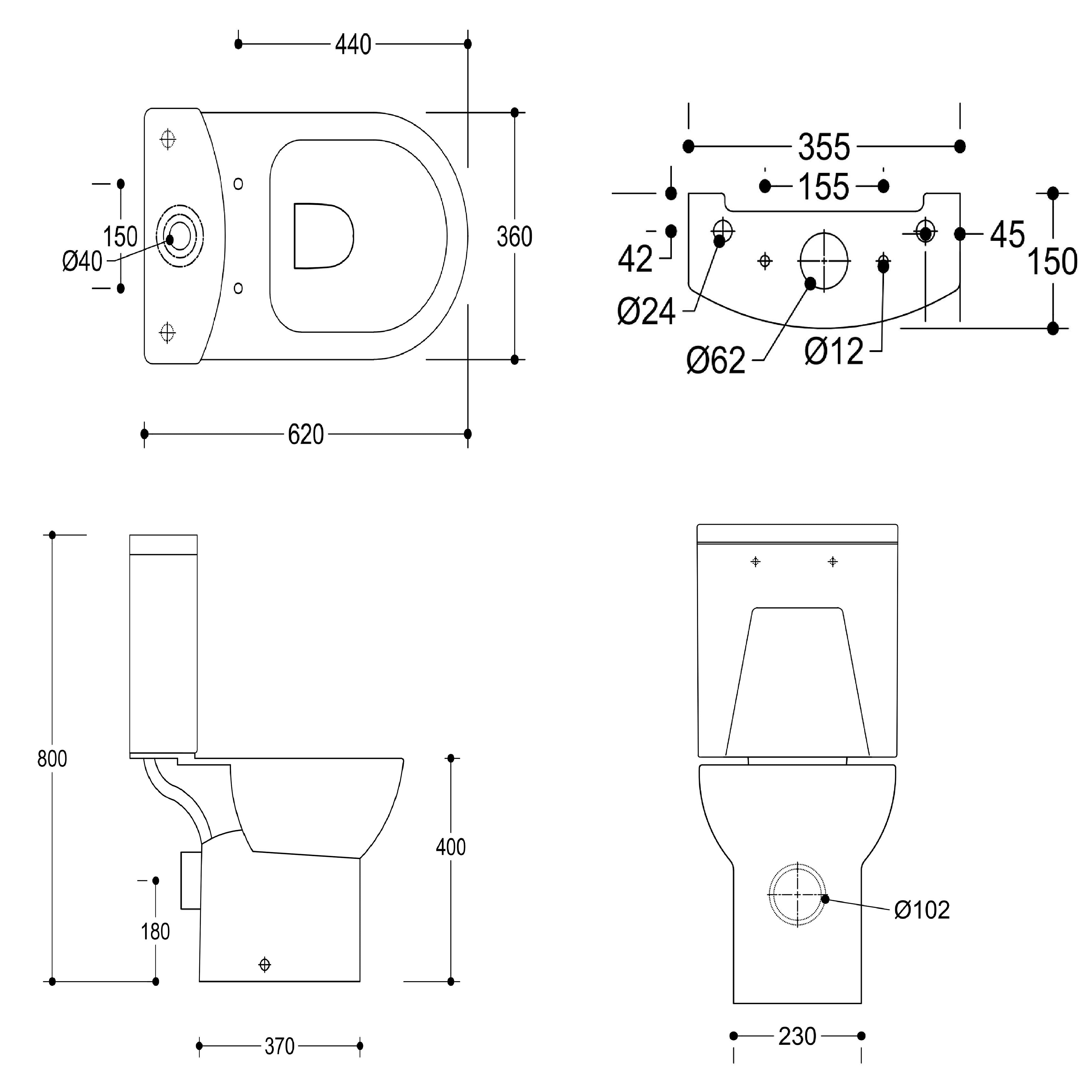 Sleek Close Coupled Toilet Set And Cloakroom Wall Hung Basin Suit - White