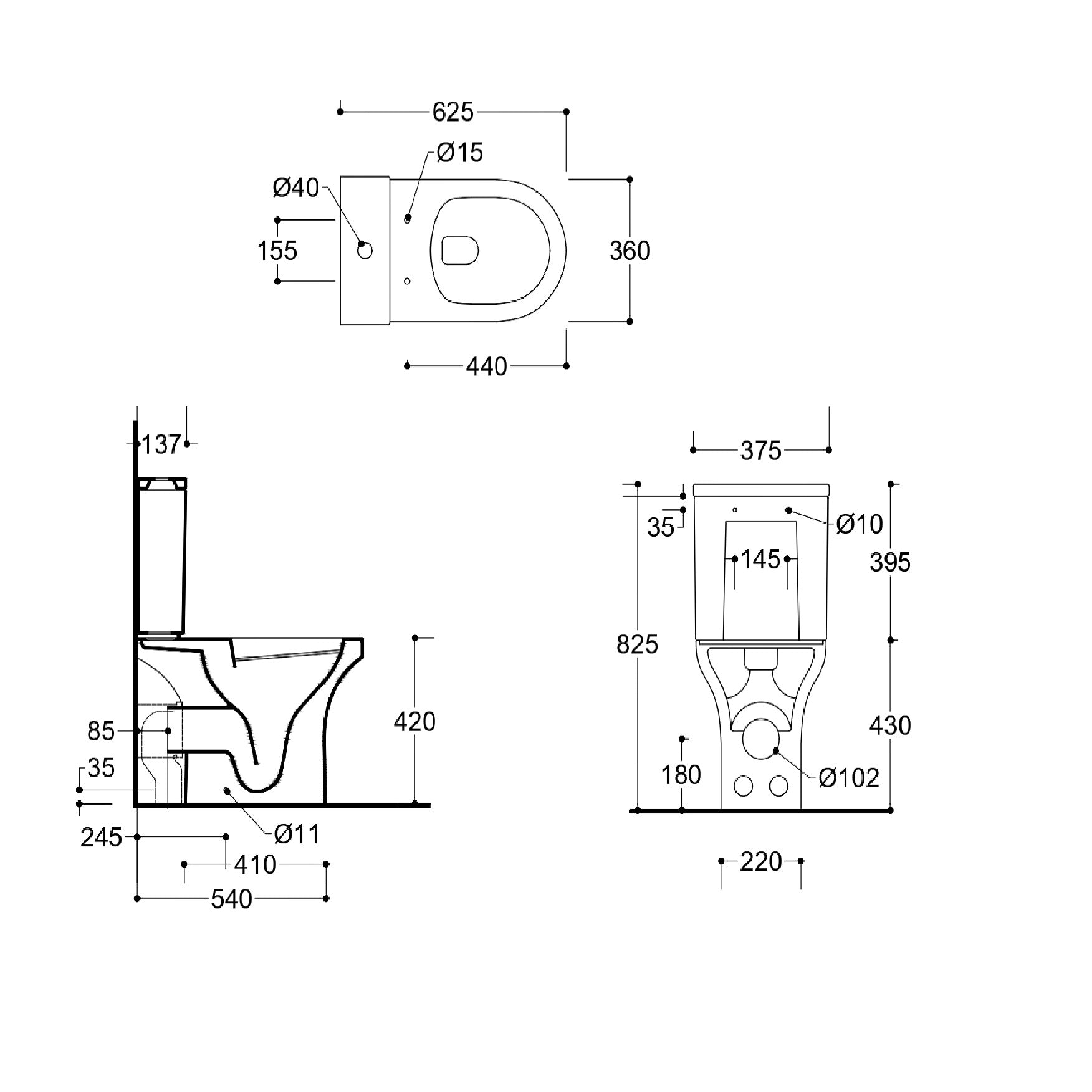 Rosmerry  Rimless Close Coupled Toilet With Cistern & Seat - White