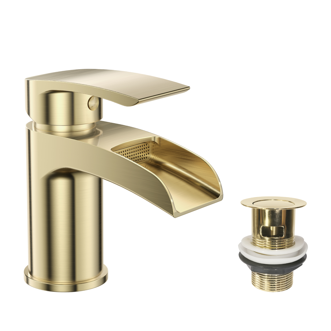 Stream Round Waterfall Basin Mixer Tap with Push Button Waste