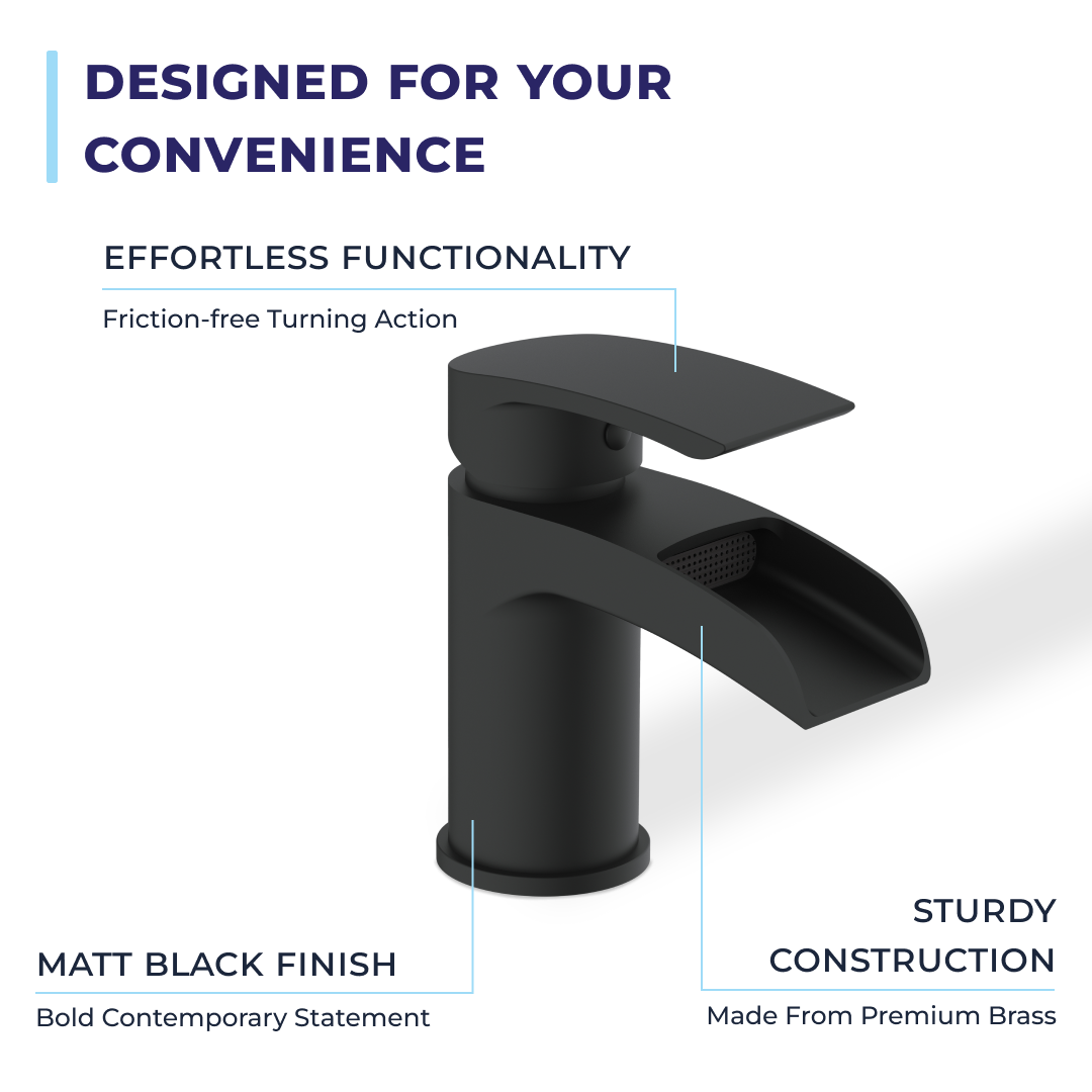 Stream Round Waterfall Basin Mixer Tap with Push Button Waste