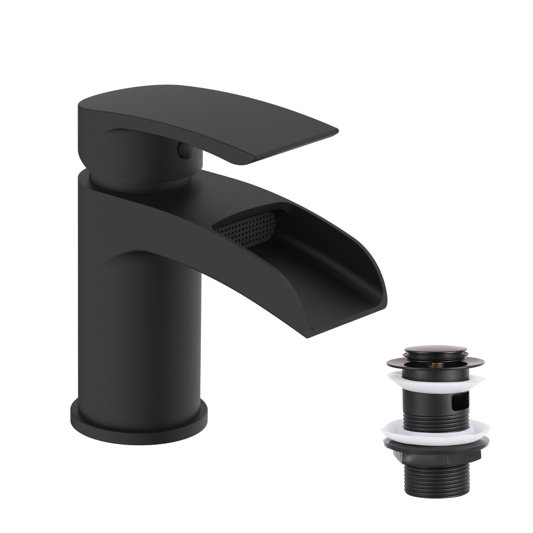 Stream Round Waterfall Basin Mixer Tap with Push Button Waste