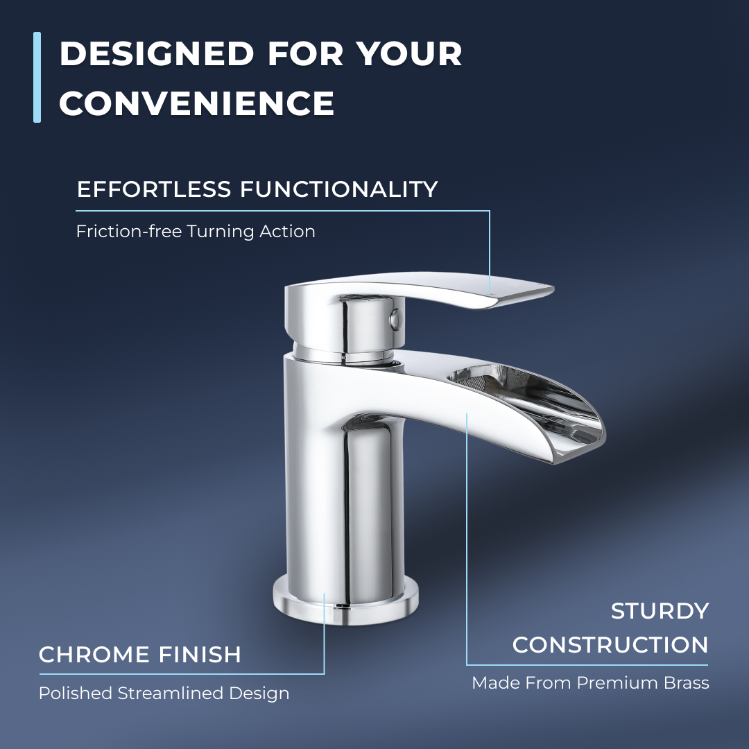Stream Round Waterfall Basin Mixer Tap with Push Button Waste