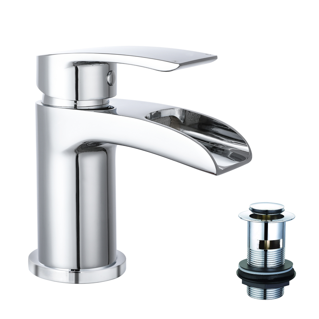 Stream Round Waterfall Basin Mixer Tap with Push Button Waste