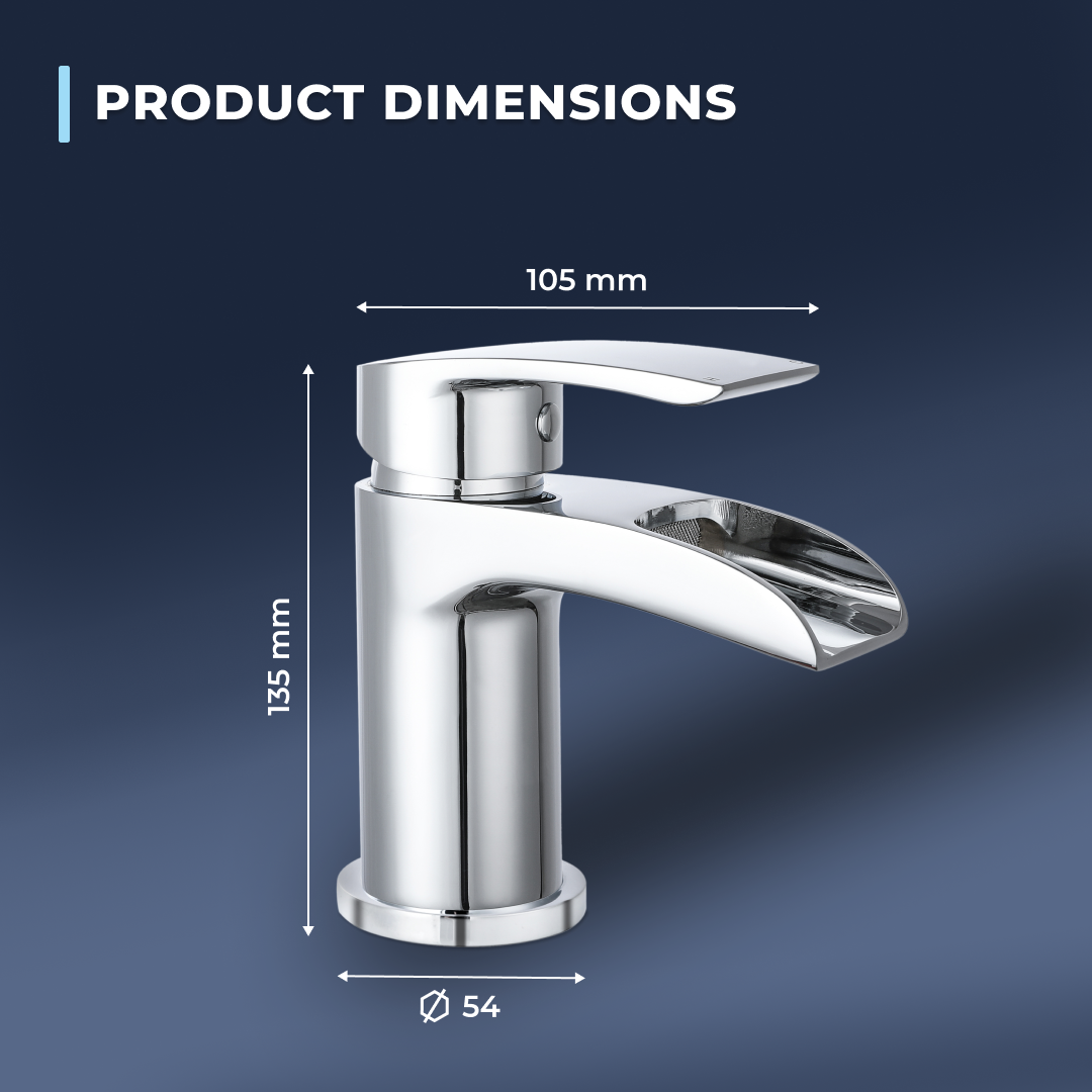 Stream Round Waterfall Mono Basin Mixer Tap with Push Button Waste