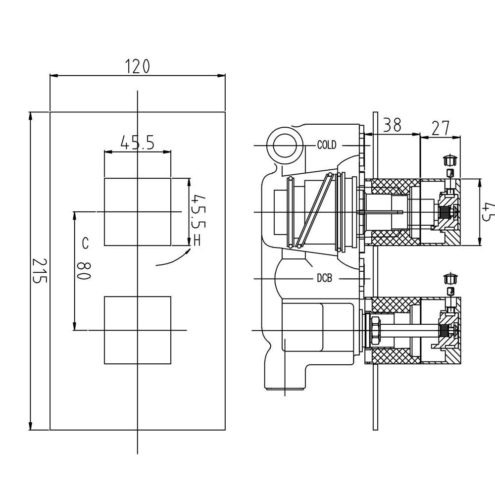 Modus 2 Outlet Thermostatic Concealed Shower Valve With Diverter - Chrome