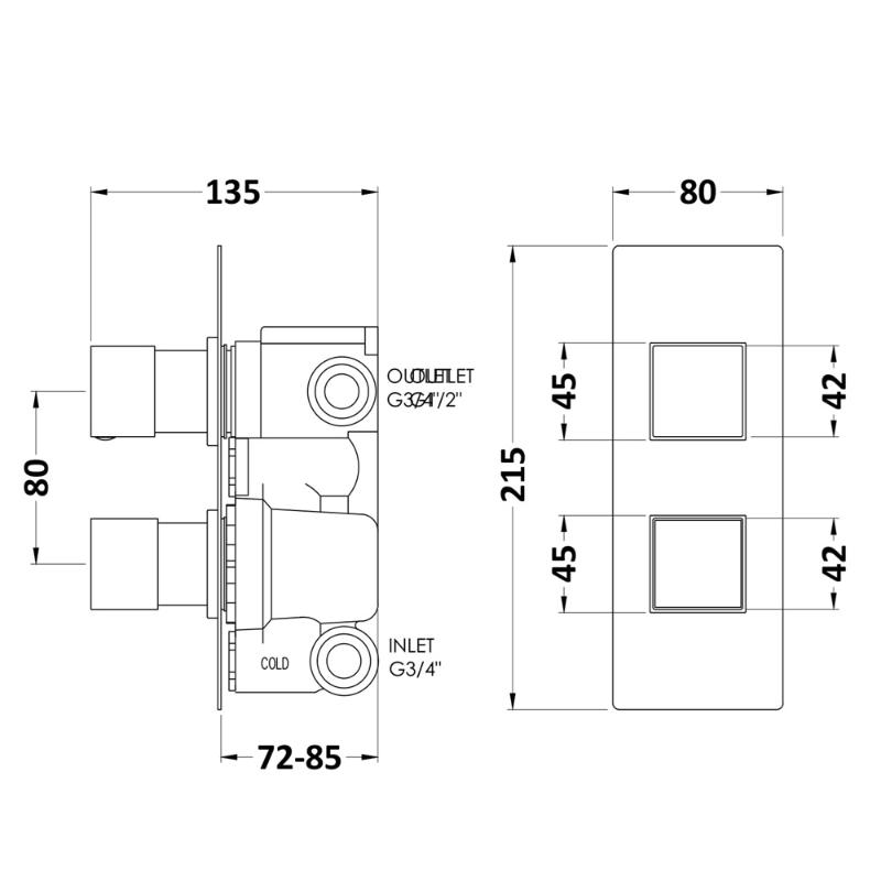 Modus 2 Outlet Concealed Shower Valve With Diverter - Chrome