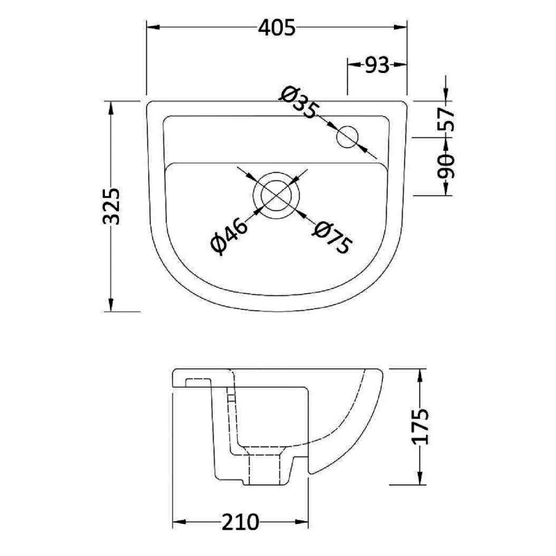 Moral Curved Semi Recessed Basin - 400mm Wide - 1 TH - White