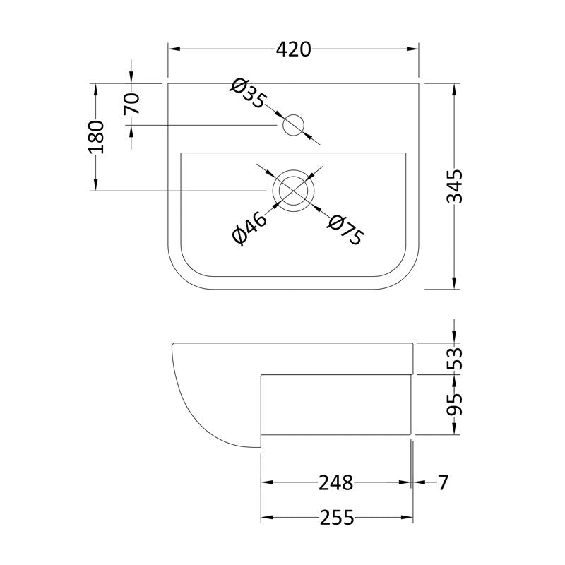 Forest Rectangle Semi Recessed Basin - 420mm Wide - 1 TH - White