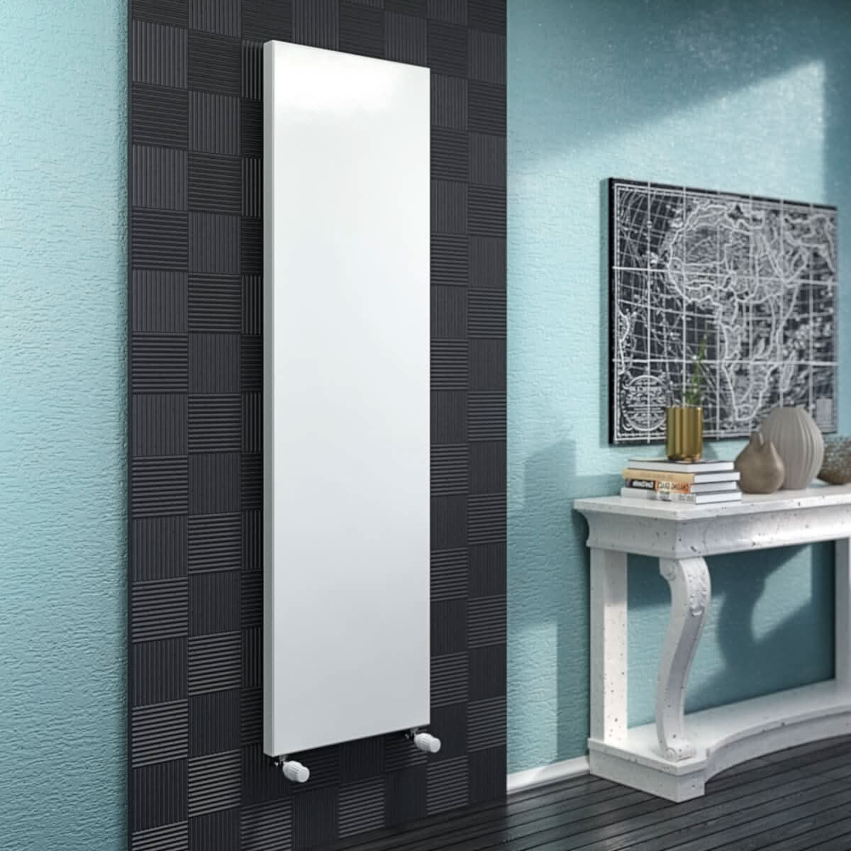 iBathUK Vertical Air Type 10 Panel Radiator with Thermostatic Radiator Valves - White - Various Size Options