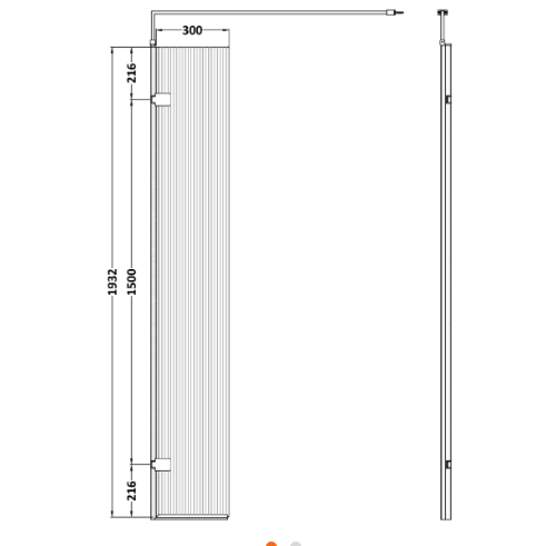 Haven 8mm Glass Fluted Wetroom Return Panel With Support Bar