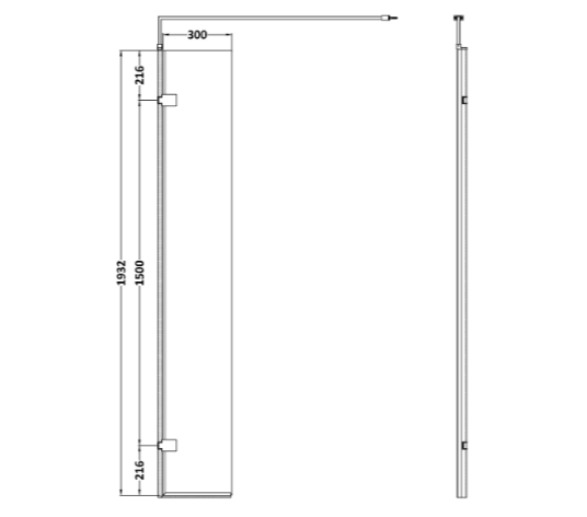 Cascade 8mm Glass Wetroom Return Panel With Support Bar