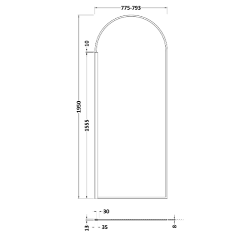 Sovereign 8mm Glass Arched Wetroom Panel - Matt Black
