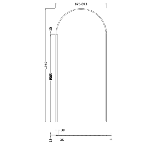 Sovereign 8mm Glass Arched Wetroom Panel - Matt Black