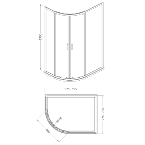 Matrix 6mm Glass 2 Doors Offset Quadrant Shower Enclosure