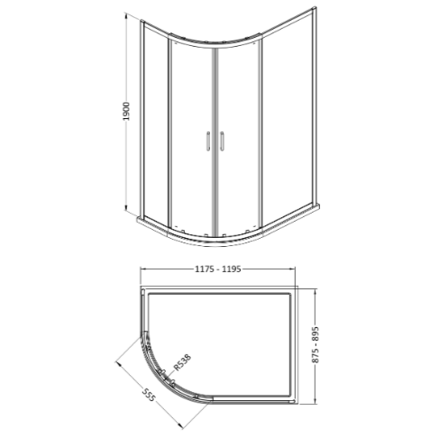 Matrix 6mm Glass 2 Doors Offset Quadrant Shower Enclosure