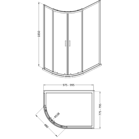 Foundry 5mm Glass 2 Door Offset Quadrant Shower Enclosure