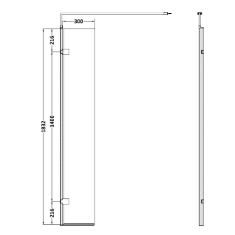 Safira 8mm Glass Wetroom Return Panel With Support Bar