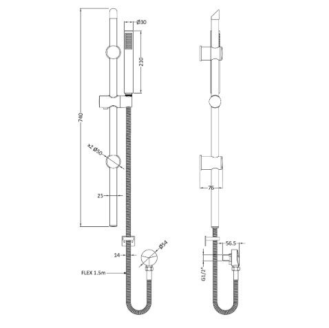 Omega Shower Slide Rail Kit - 140mm x 76mm