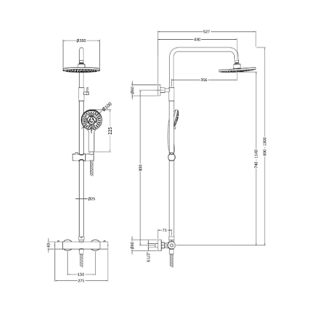 Omega Thermostatic Bar Dual Shower Valve - 1245mm