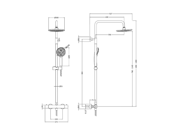 Omega Thermostatic Bar Dual Shower Valve - 1245mm