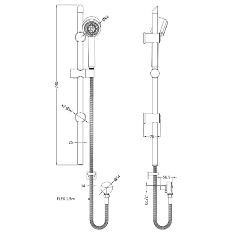 Omega Round Shower Head Slider Rail Kit - Chrome