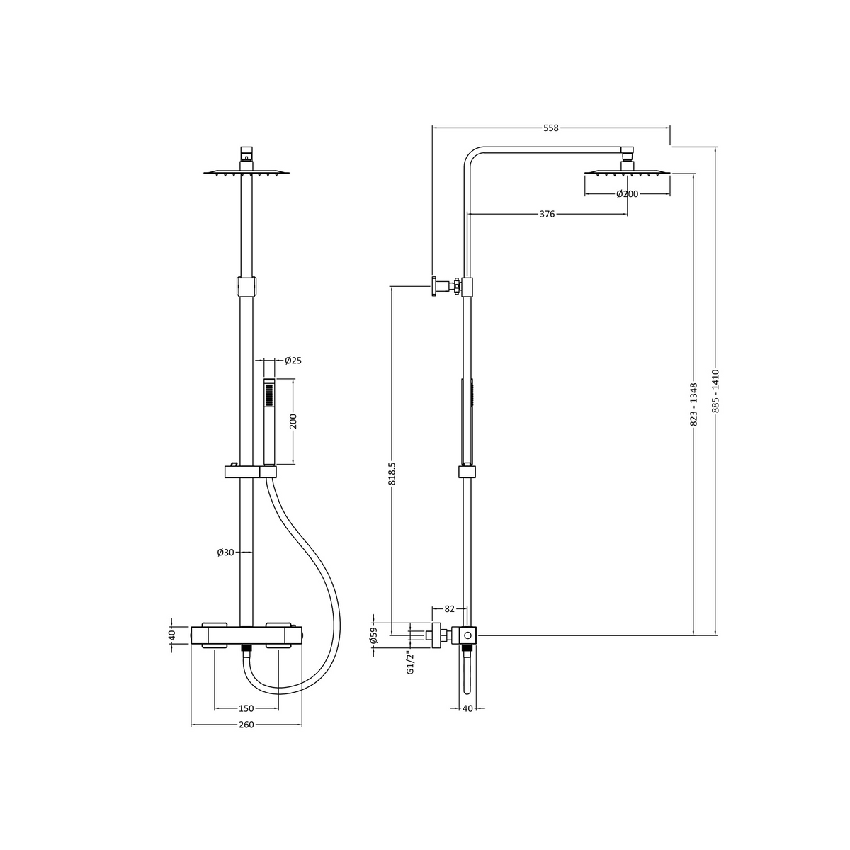 Omega 2 Outlet Thermostatic Exposed Shower Kit - Chrome