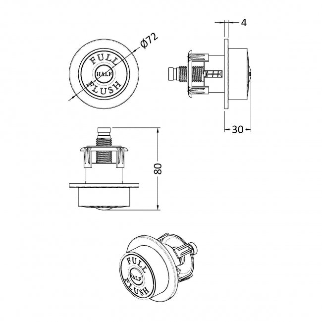 Trio Traditional Dual Flush Push Button