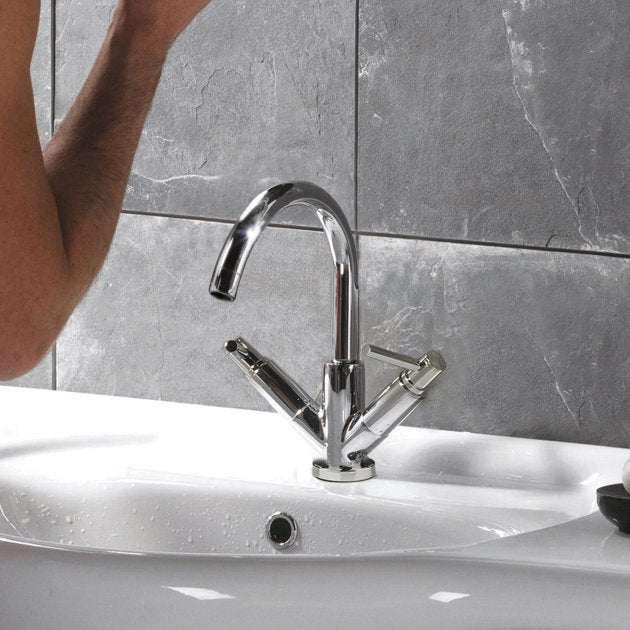 Meander Tec Lever Dual Handle Mono Basin Mixer Tap with Waste