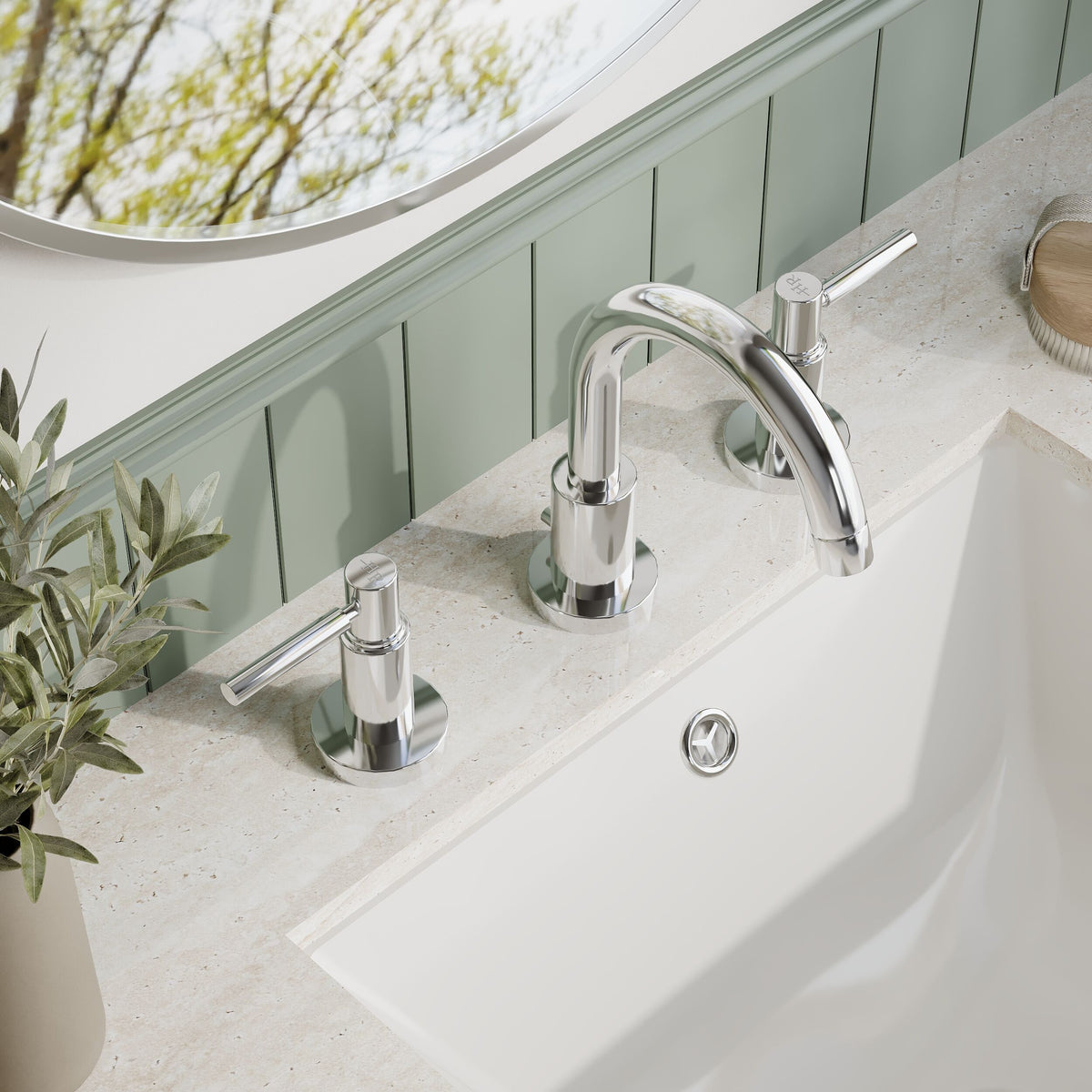 Meander Tec Lever 3 Hole Basin Mixer Tap With Pop Up Waste - Chrome