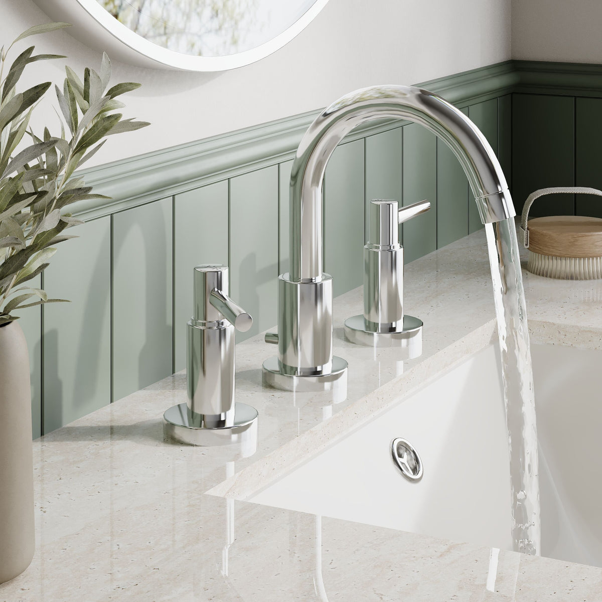 Meander Tec Lever 3 Hole Basin Mixer Tap With Pop Up Waste - Chrome