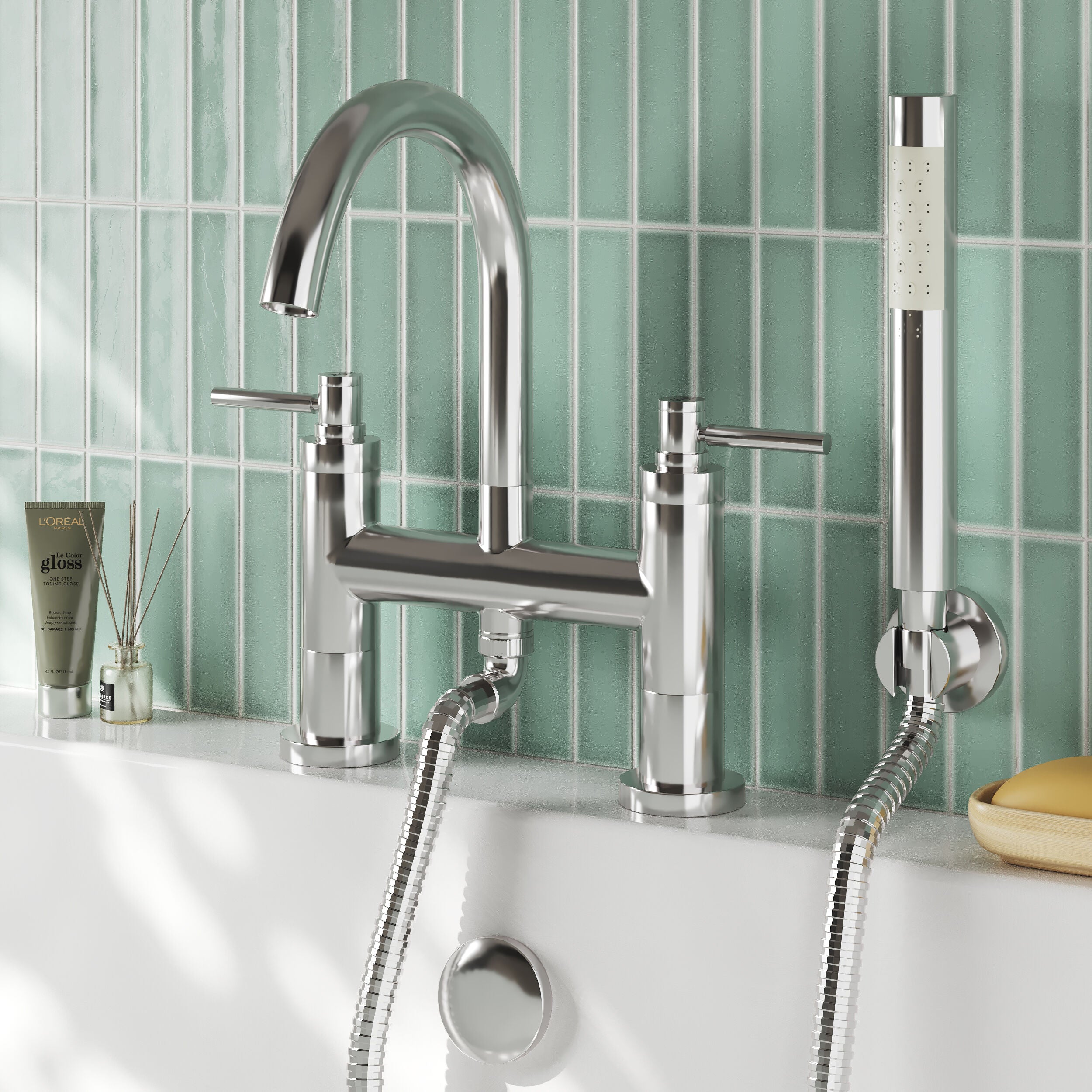 Meander Tec Lever Deck Mounted Bath Shower Mixer Tap - Chrome