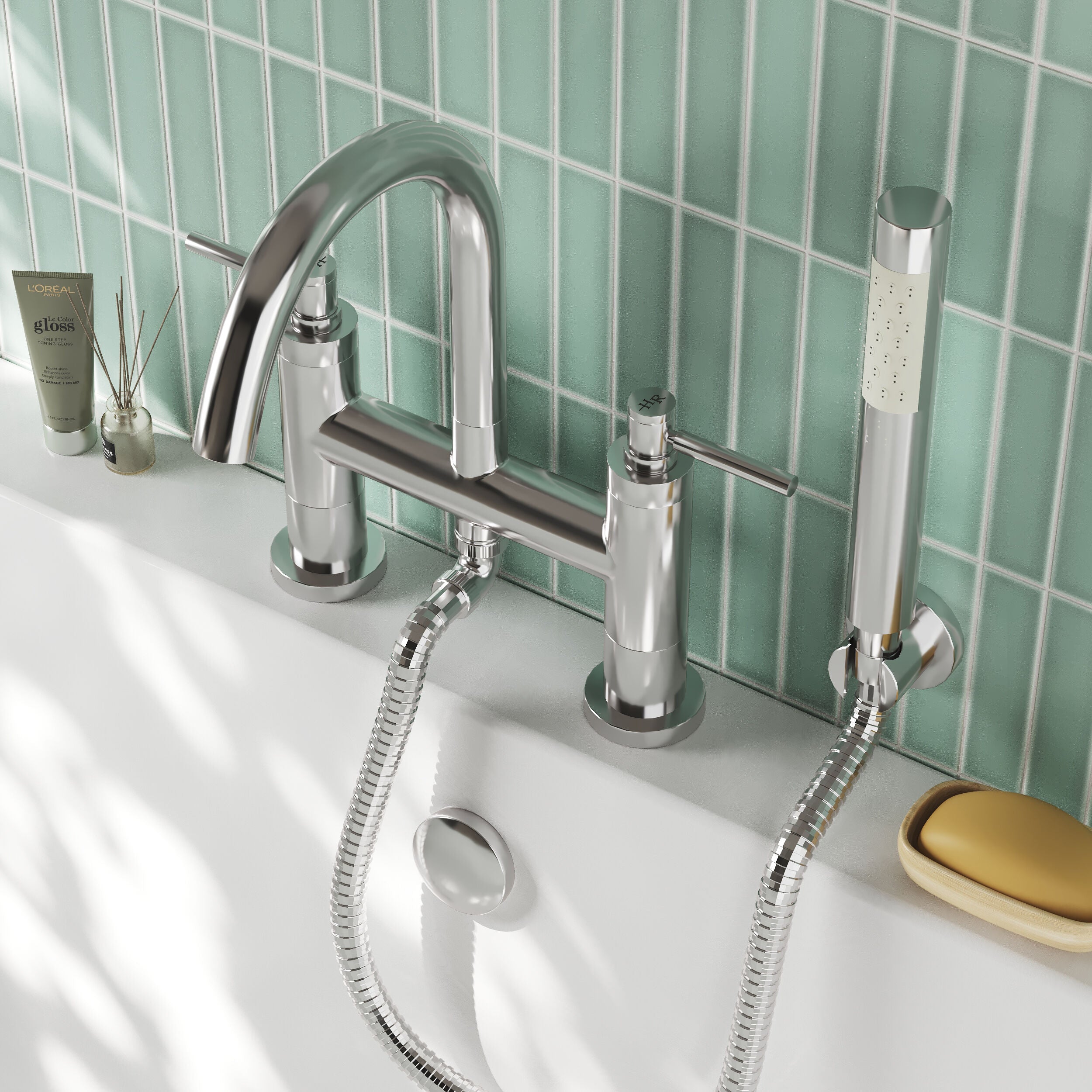 Meander Tec Lever Deck Mounted Bath Shower Mixer Tap - Chrome
