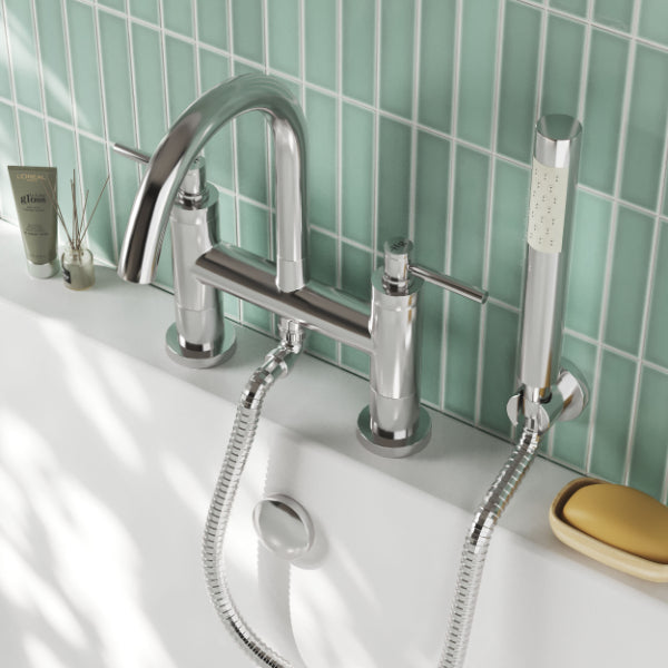 Meander Lever Deck Mounted Bath Shower Mixer Tap - Chrome