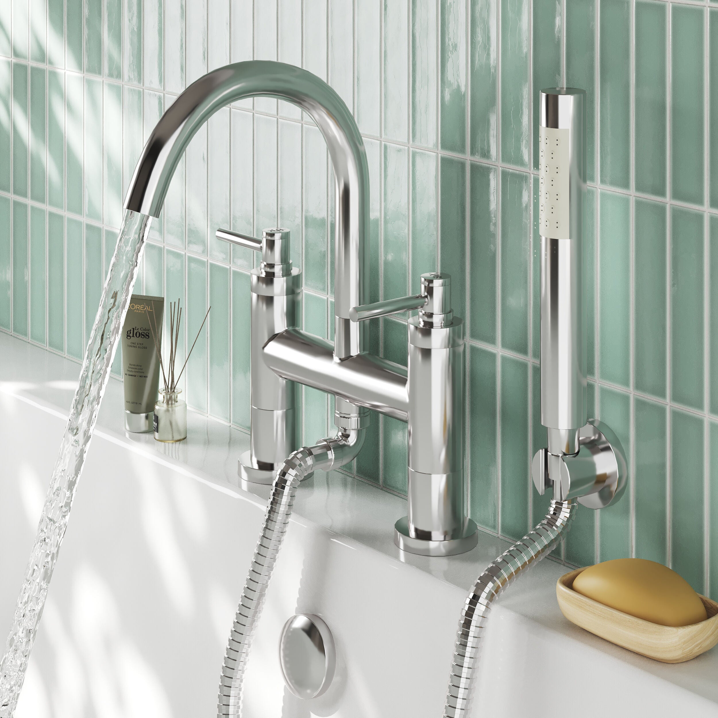 Meander Tec Lever Deck Mounted Bath Shower Mixer Tap - Chrome