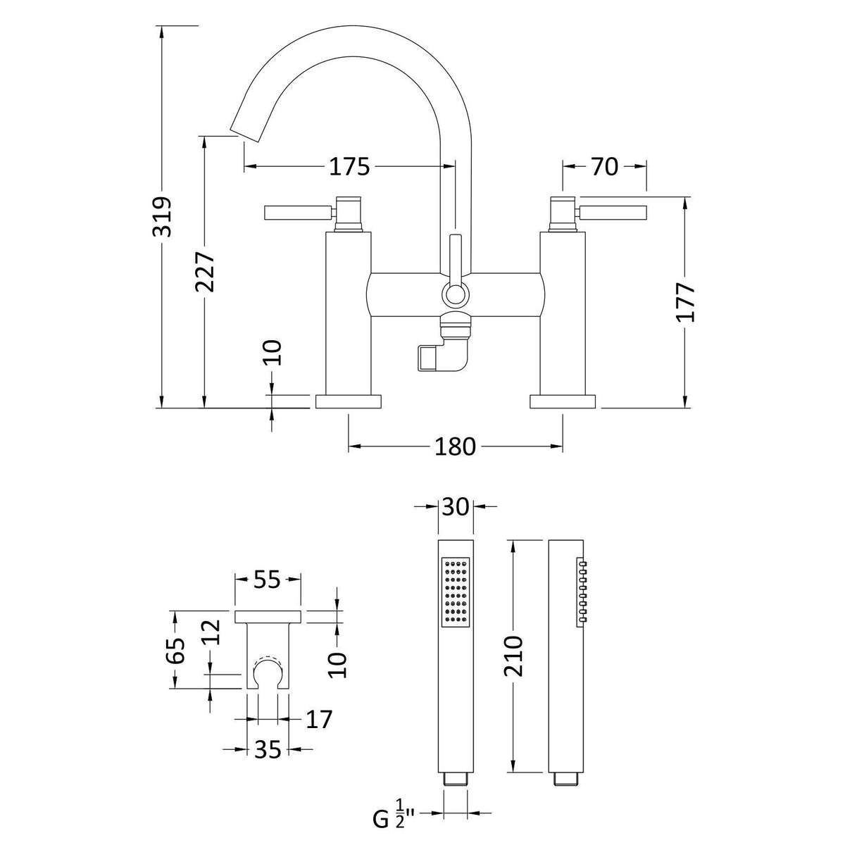 Meander Tec Lever Deck Mounted Bath Shower Mixer Tap - Chrome
