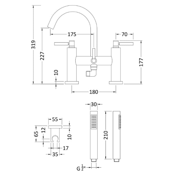 Meander Lever Deck Mounted Bath Shower Mixer Tap - Chrome