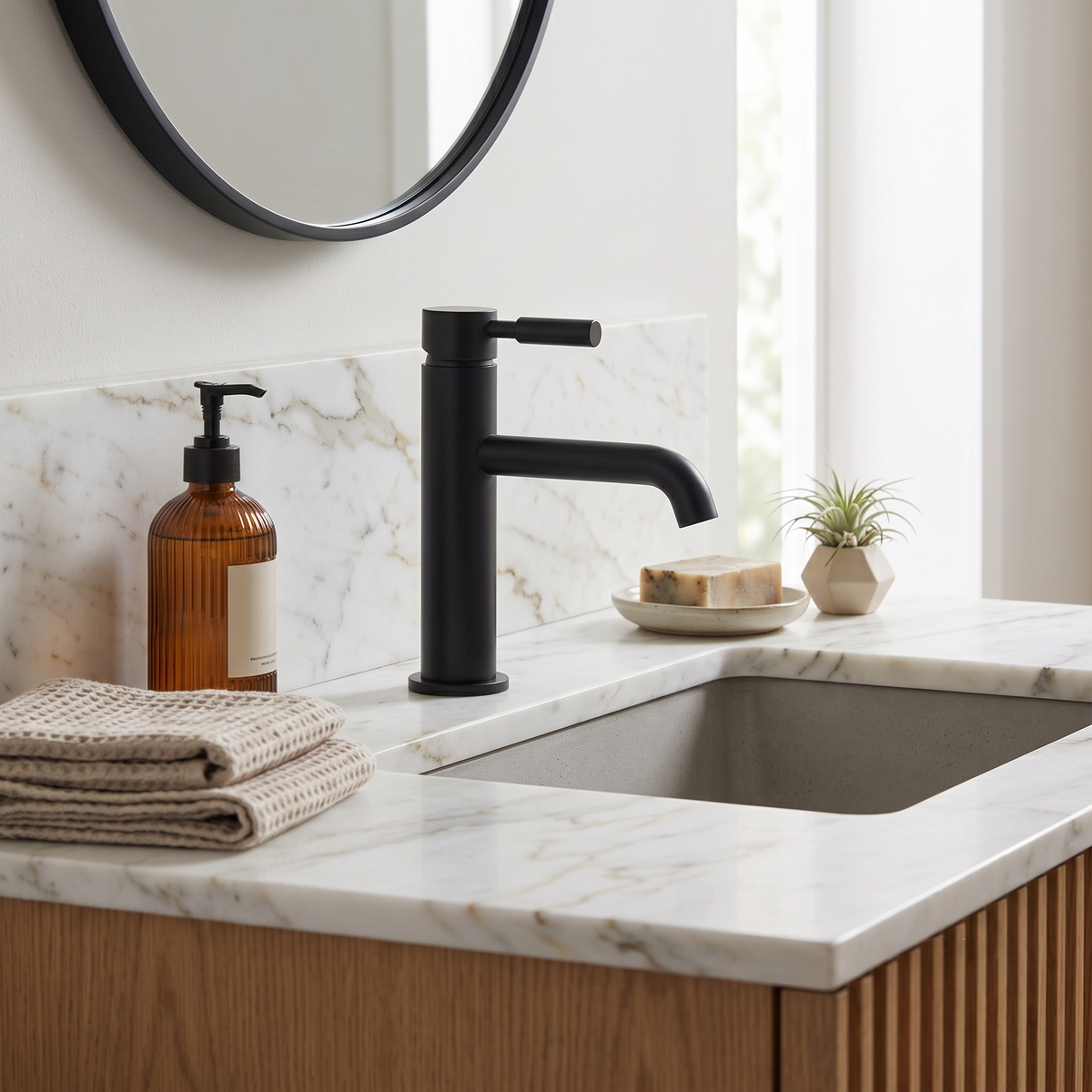 Meander Tec Lever Basin Mixer Tap with Waste