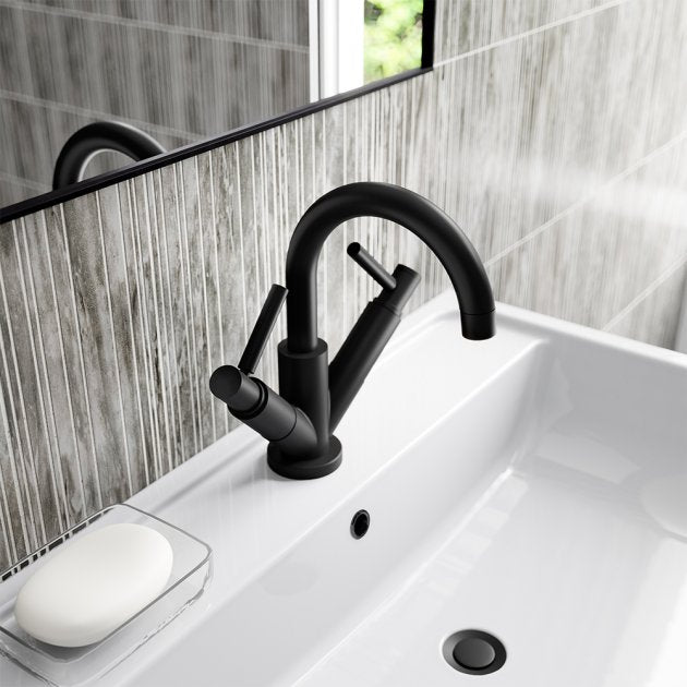 Meander Tec Lever Dual Handle Mono Basin Mixer Tap with Waste