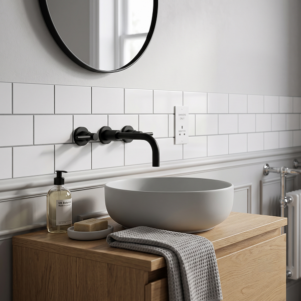 Meander 3 Hole Lever Handle Wall Mounted Basin Mixer Tap
