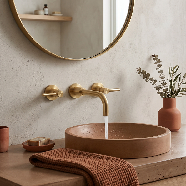 Meander 3 Hole Lever Handle Wall Mounted Basin Mixer Tap