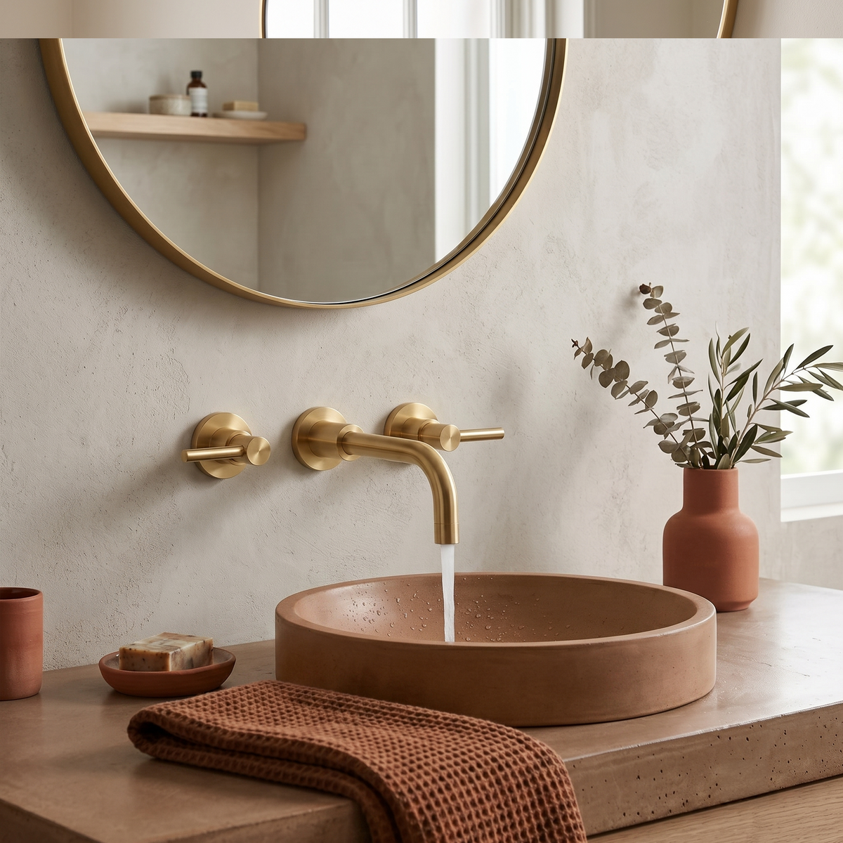 Meander Tec Lever 3 Hole Wall Mounted Basin Mixer Tap