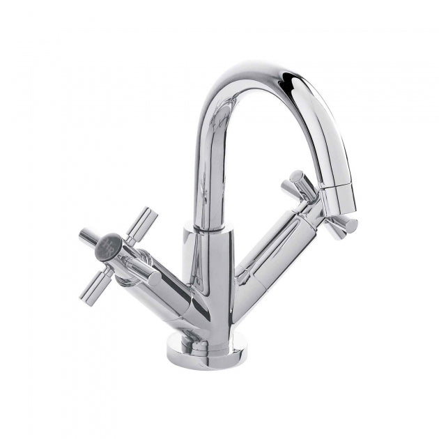 Meander Tec Crosshead Dual Handle Mono Basin Mixer Tap with Push Button Waste