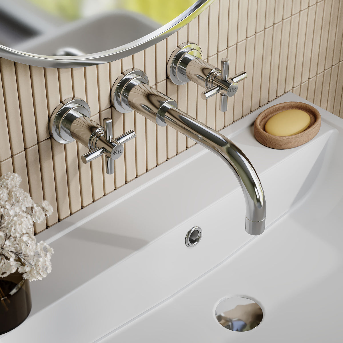 Meander Tec Crosshead 3 Hole Wall Mounted Basin Mixer Tap