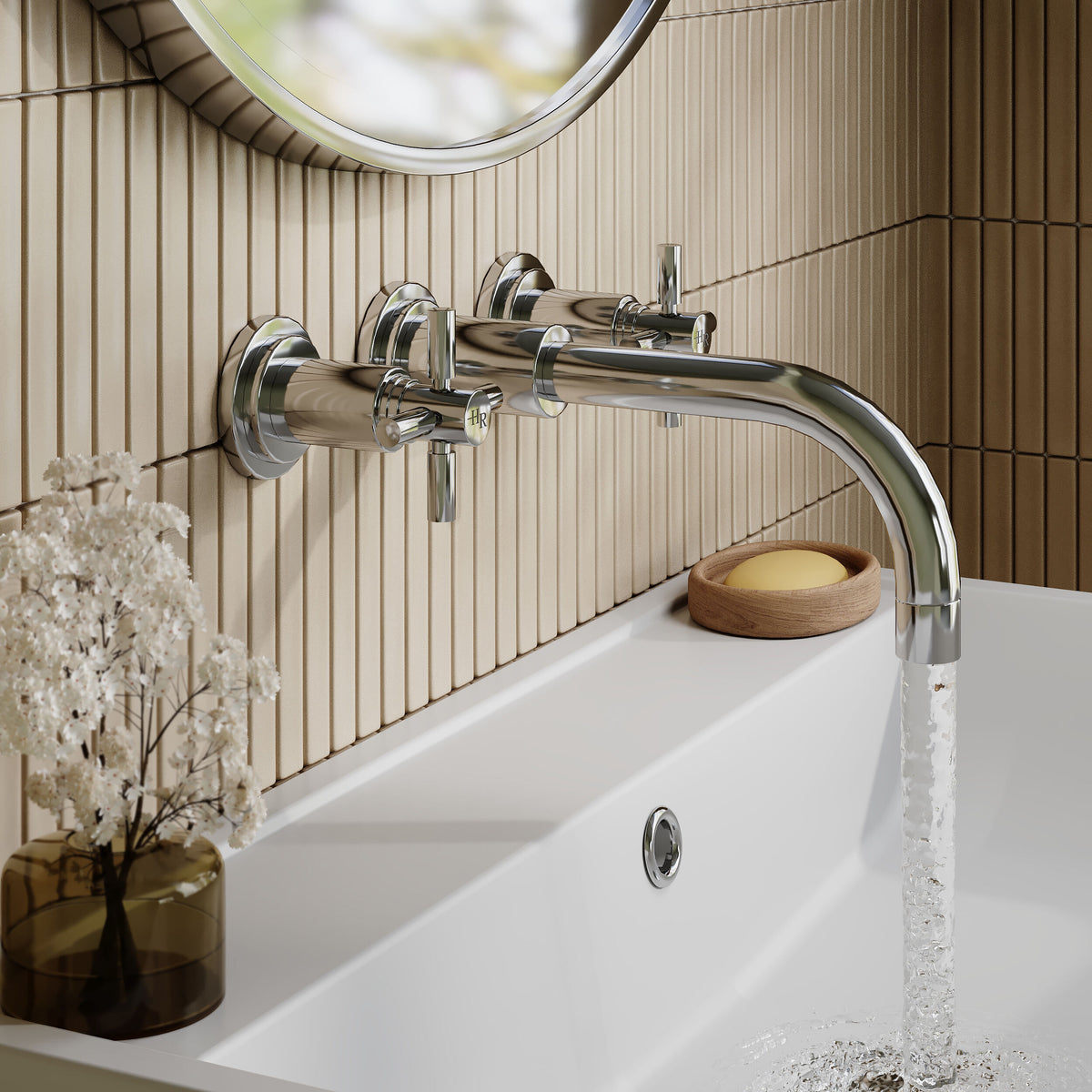 Meander Tec Crosshead 3 Hole Wall Mounted Basin Mixer Tap