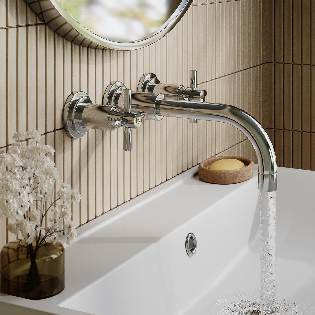 Meander Tec Crosshead 3 Hole Wall Mounted Basin Mixer Tap