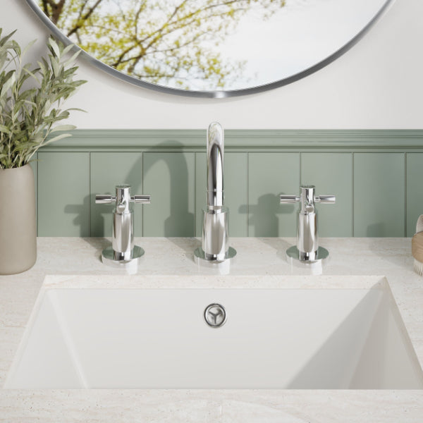 Meander Tec Crosshead 3 Hole Basin Mixer Tap With Pop Up Waste - Chrome