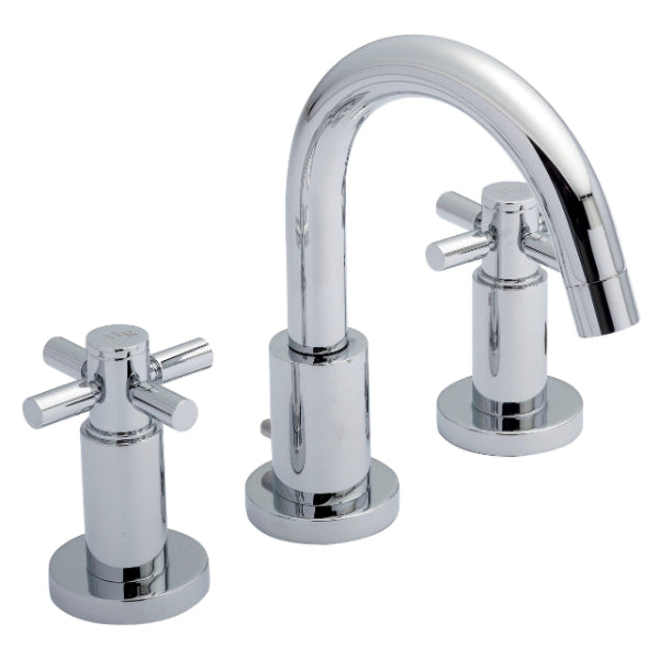 Meander Tec Crosshead 3 Hole Basin Mixer Tap With Pop Up Waste - Chrome