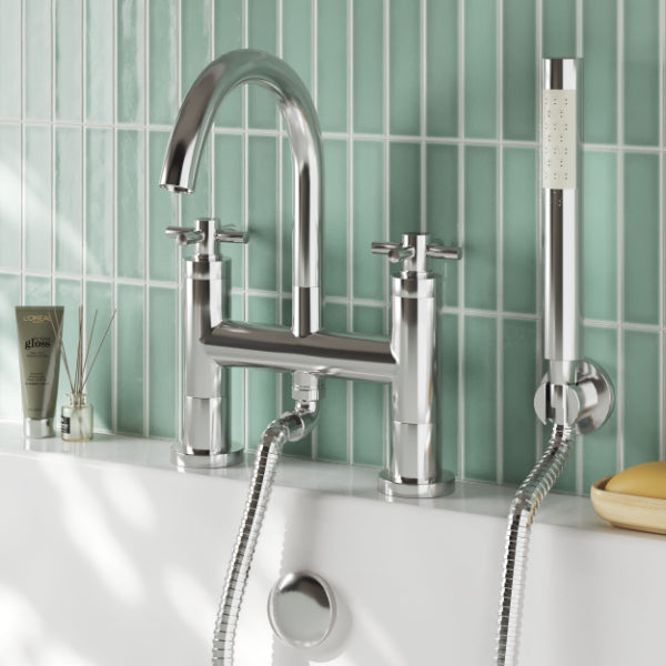 Meander Crosshead Deck Mounted Bath Shower Mixer Tap - Chrome